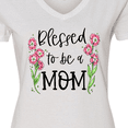 thumbnail image 4 of Inktastic Blessed to Be a Mom Pink Flowers Women's V-Neck T-Shirt, 4 of 5