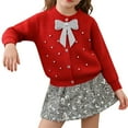 thumbnail image 4 of oqasdz Girls Clothes Kids Bow Prints Long Sleeve Button Down Cardigan Sweater with Rhinestones and Sequins Knitted Skirt Outfit Comfort Fit Durable Casual Outdoor Dailywear, 4 of 5