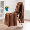 thumbnail image 2 of Chanasya Chunky Knit Fluffy Brown Caramel Throw Blanket - Contemporary Textured Super Soft Warm Cozy Plush lightweight Acrylic Knitted Blanket for Couch Bed Sofa Chair Cover Living Bed Room - Caramel, 2 of 4