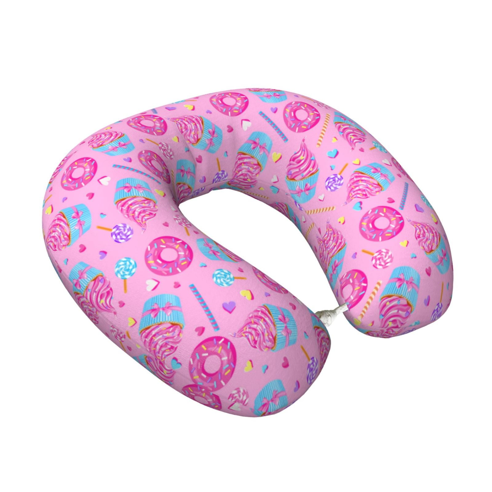Xecao Donuts Print Memory Foam Cervical Neck Pillow Versatile U-Shaped Pillows for Home,Office,Camping,Travelling,Soft Washable Cover