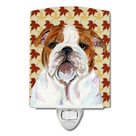 

Caroline s Treasures SS4372CNL Bulldog English Fall Leaves Portrait Ceramic Night Light 6x4x3 multicolor
