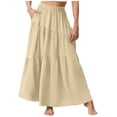 thumbnail image 2 of Crunowin Women’s Summer High-Waisted A-Line Maxi Skirt, Lightweight Elasti Waist Flattering Flowy Half-Skirt Beige 2XL, 2 of 7