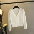 thumbnail image 3 of PENGXIANG Cardigan Tricoté pour Femmes Manches Longues Boutonné Col en V Veste Fine (Blanc), 3 of 8