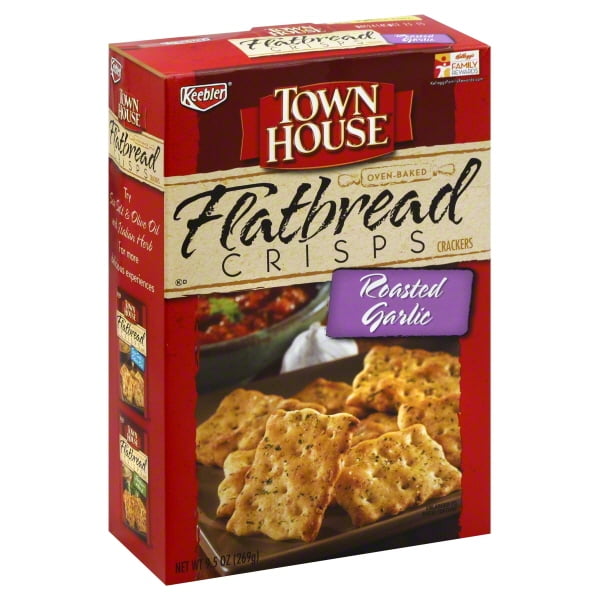 Keebler Town House Flatbread Crisps Roasted Garlic Crackers, 9.5 Oz