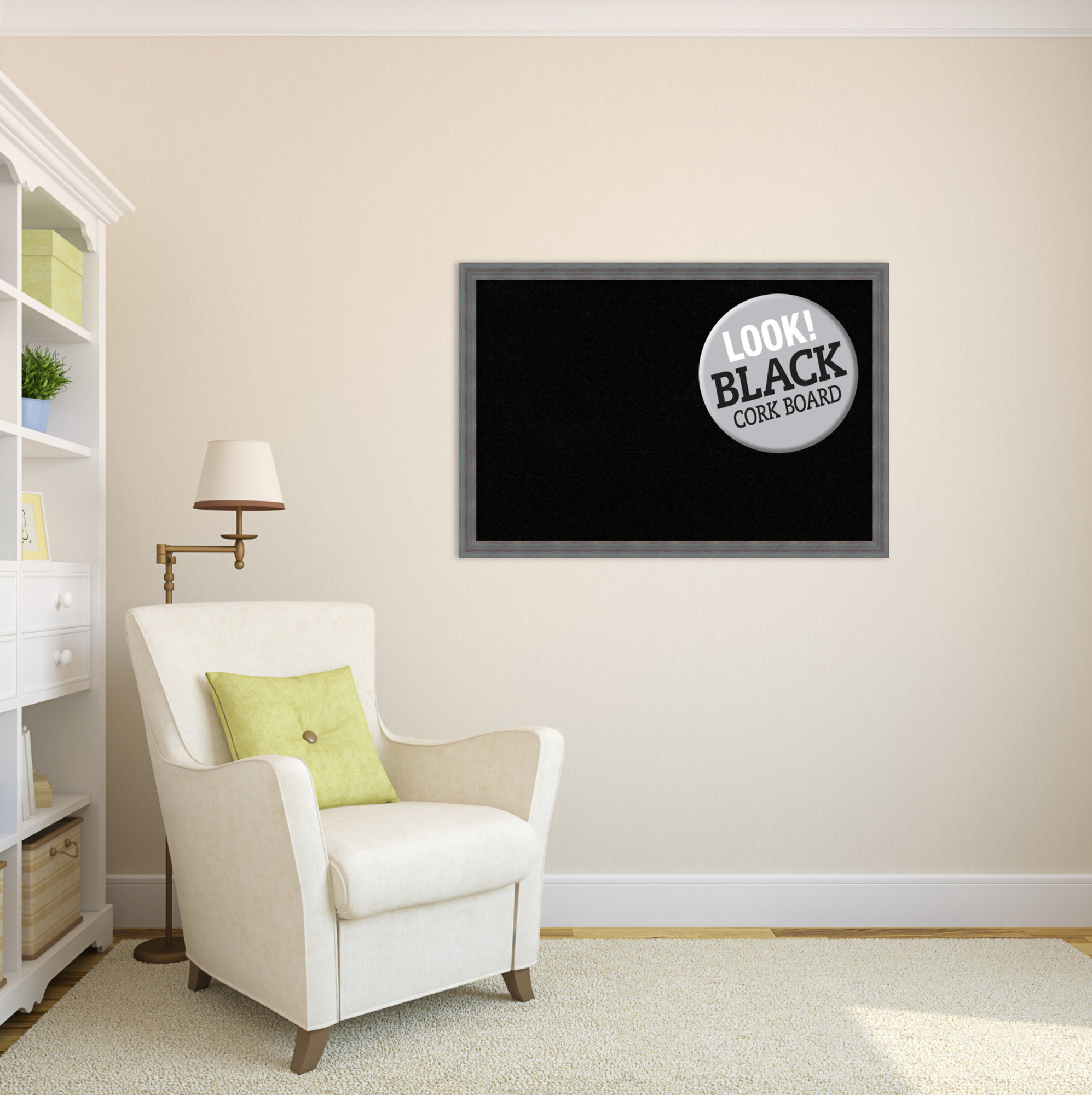 Amanti Art Grey Cork Board Wood Framed Dixie Blue Grey Rustic Bulletin Board 38 in. x 26 in.
