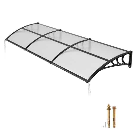 KFFKFF Door Awning 38 x 117 in, Outdoor Window Canopy with Drainage & ABS Bracket, Weather-Resistant Polycarbonate Cover for Porch, Patio, and Entrance