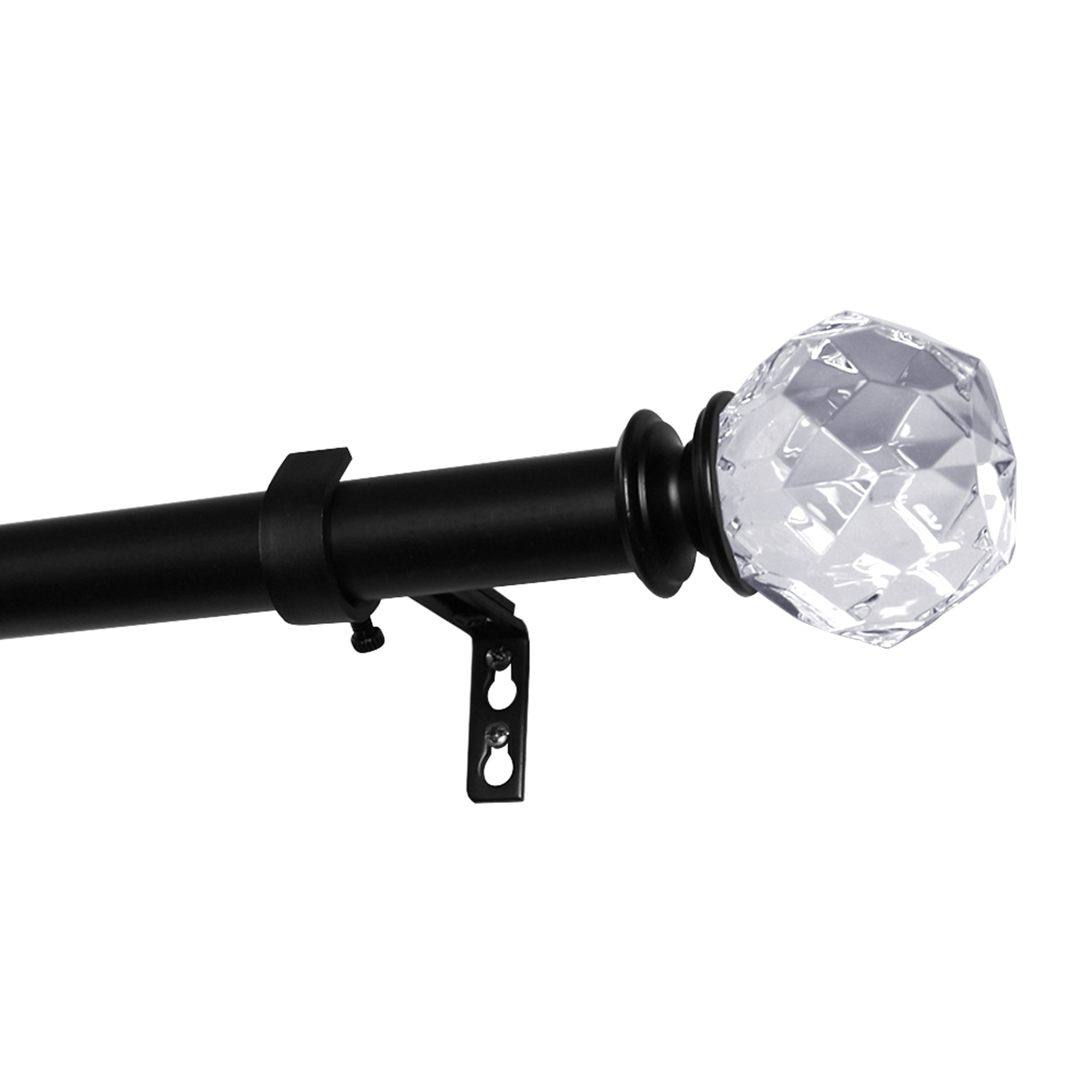 1" Single Curtain Rod Set with Faceted Crystal Sphere Finial