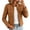 Brown, variant on Women's Faux Suede Military Jacket Stand Collar Long Sleeves Zip Up Cropped Coat with Buttons Pockets Casual Lightweight Daily Wear Fall Winter Top