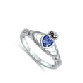 thumbnail image 4 of CHOOSE YOUR COLOR Blue Simulated Sapphire Claddagh Heart Ring .925 Sterling Silver Band CZ Female Size 6, 4 of 4