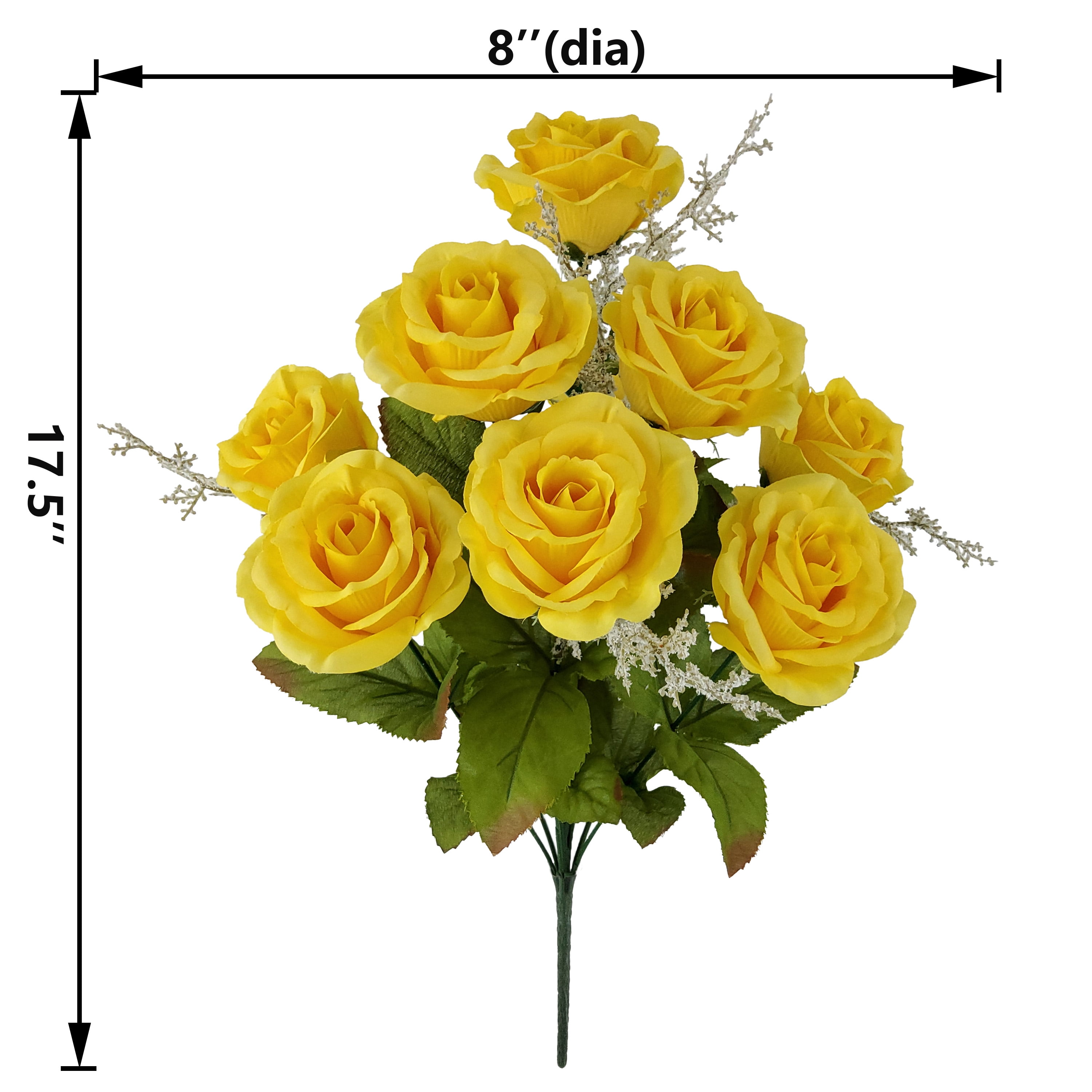(2 pack) Mainstays 17.5 in Indoor Artificial Rose Bush, Yellow Color.