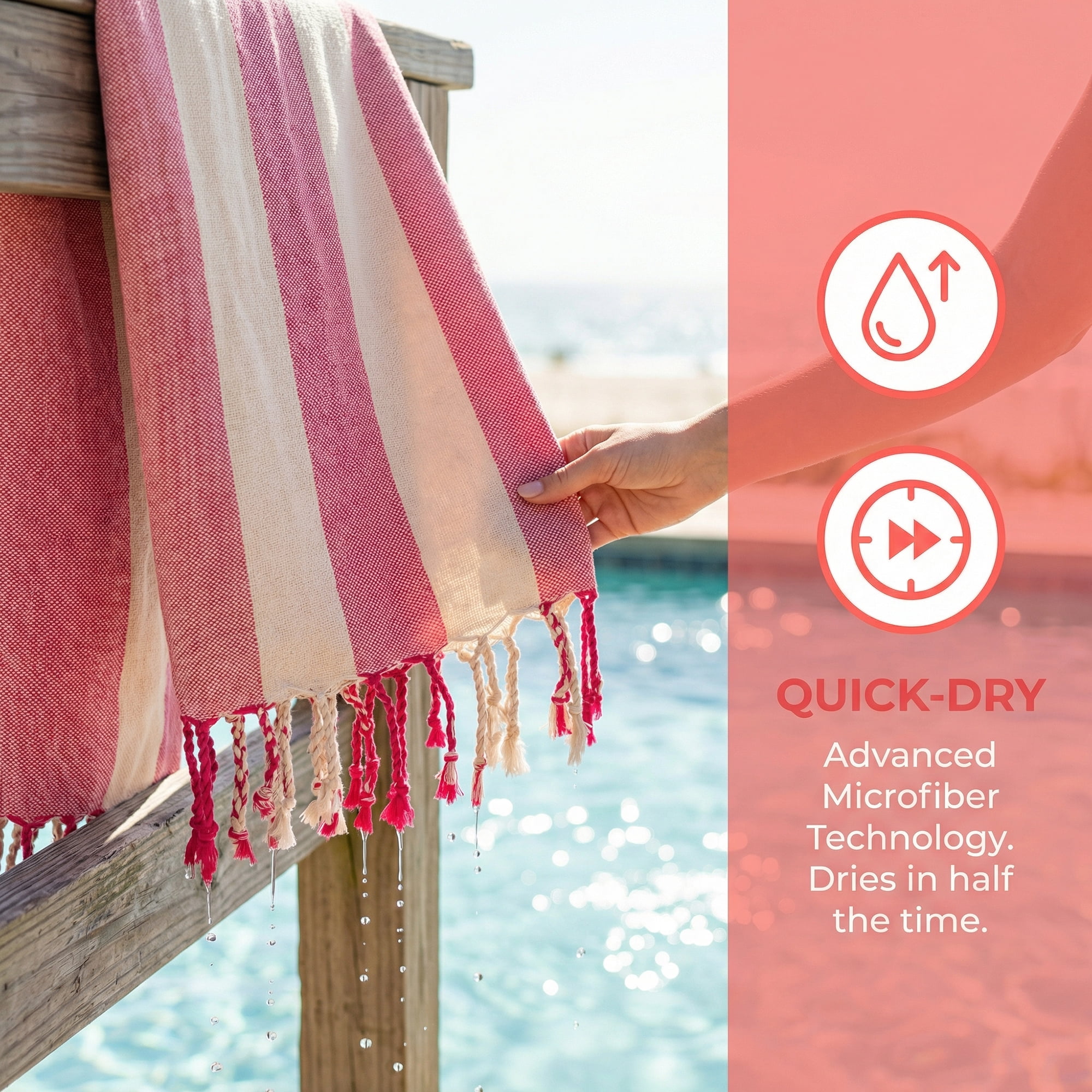Unique Bargains Stripe Lightweight Absorbent Beach Towel 2 Pack Rose Red/Red 71"x40"