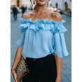 thumbnail image 5 of Women's Off Shoulder Ruffle Short Sleeve Chiffon Blouse L, 5 of 7