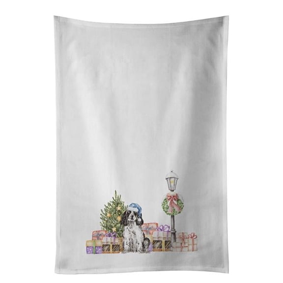 Cocker Spaniel Black and White with Christmas Wonderland White Kitchen Towel Set of 2 19 in x 28 in