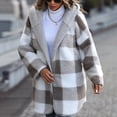 thumbnail image 2 of JGGSPWM Womens Plaid Sherpa Fleece Lined Hoodie Coat Tops Loose Pullover Spring Coat Long Sleeve Lapel V Neck Outwear Gray L, 2 of 9