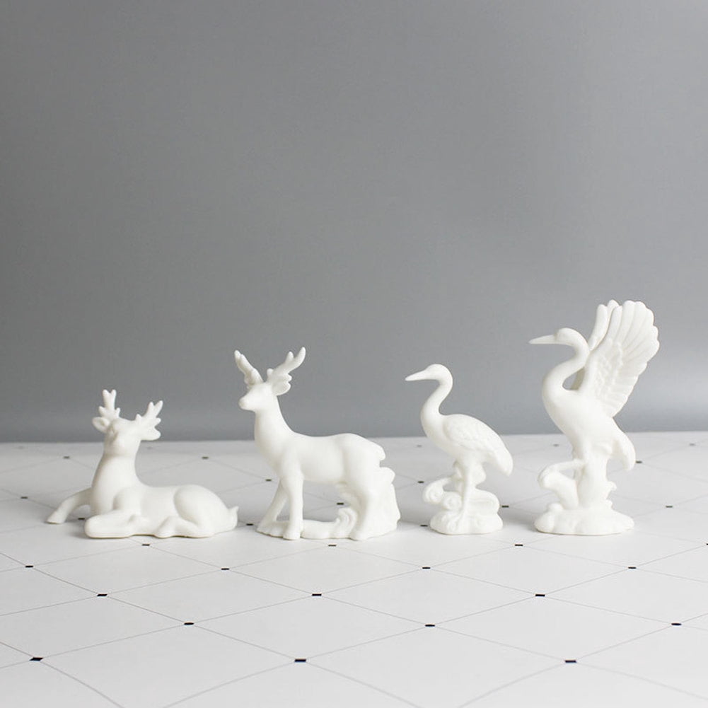 Esaierr Ceramic Crane Figurine Chinese Animal Statue Lucky Bird Figurine Home Decor Jade White Crafts Crane Ceramics Home Decoration