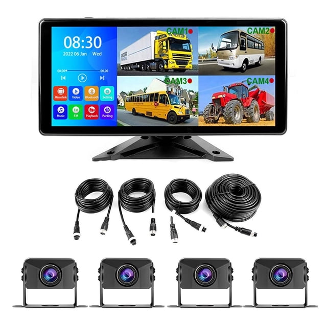 Guardoinrt 10.36 Inch 4 Channels Truck DVR Recorder System Built-in DVR Recording Function Bluetooth Integrated