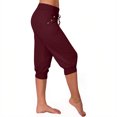 thumbnail image 5 of Tumotour Athletic Pants For Women Solid Color Casual Cropped Pants Tight High Waist Pants Beach Pants Drawstring Button Pocket Athletic Pants, 5 of 9
