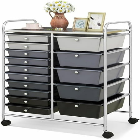 

15-Drawer Rolling Cart Multipurpose Mobile Utility Cart with 4 Wheels Home Office School Tools Scrapbook Paper Organizer (Black)