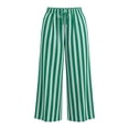 thumbnail image 5 of Oiangi Wide Leg Pants for Women Striped Elastic Waist Palazzo Pant Casual Drawstring Pockets Trousers for Fall Vacation Green M, 5 of 7