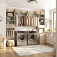 thumbnail image 4 of Homieasy Wall Cabinet with Hanging Rods, 60'' Wide Laundry Wall Cabinet with 2 Drawers, Open Rack & Adjustable Inner Shelf, Storage Cabinet Wall Mounted, White Oak, 4 of 7