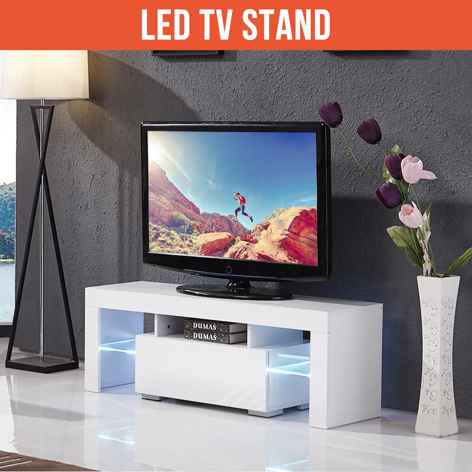 Ktaxon Modern LED TV Unit Cabinet Stand Shelf Table Free ...
