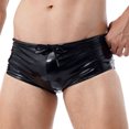 thumbnail image 3 of Bañador de verano a la moda para hombre, de talle bajo y brillante, de charol, con leotardo, pantalones cortos ajustados, tipo bóxer con cordón, 3 of 5