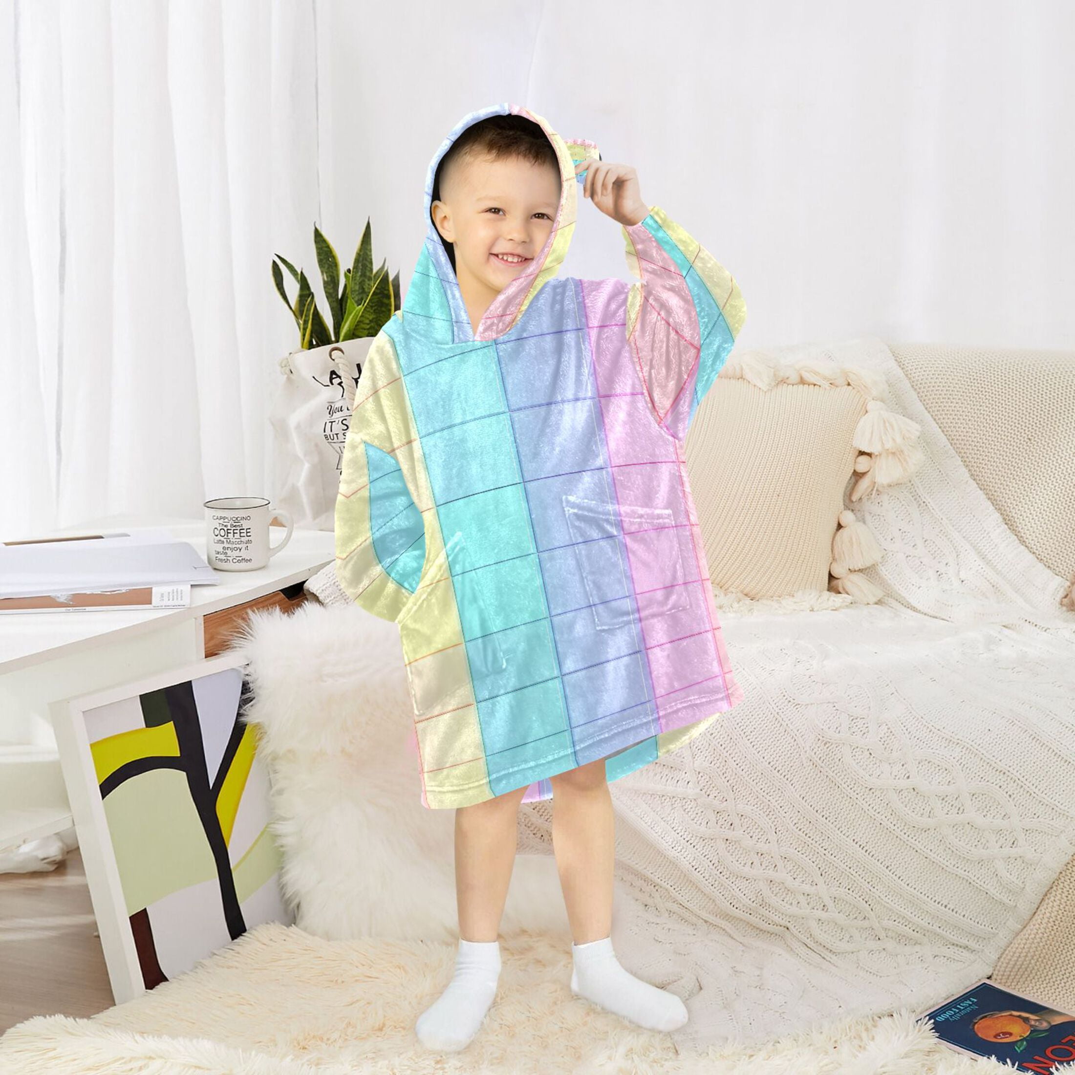 joogoo Wearable Blanket Hoodie for Checkered Plaid-a6 Flannel Sherpa Pocket 3-14 YR S