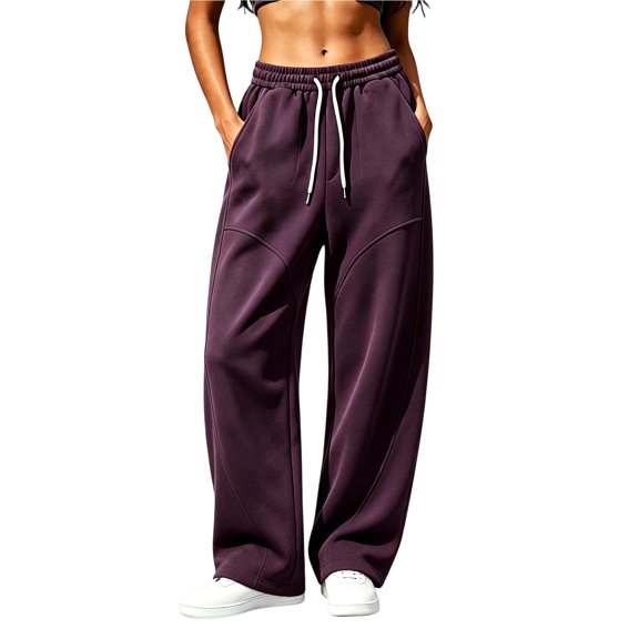 Khunlpohl Women's Plus Size Sweatpants Wide Leg Drawstring Elastic Waist Sweatpant Plain Casual Sports Pant with Pockets