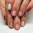 thumbnail image 2 of 24 Pcs Striped Grids On Nails Glossy False Nails Short Square Flowers Artificial Acrylic Nails, 2 of 8