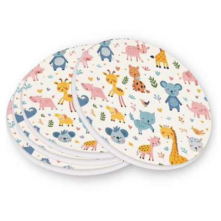 

Round Coasters Modern Style Ceramic Coaster Waterproof and Durable Drink Coaster Coasters set of 4 Customizable Coasters 4pcs Lovely Colorful Cartoon Animal