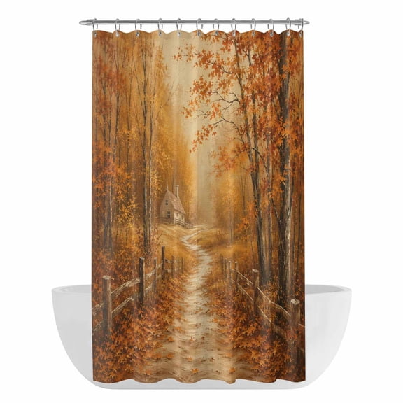 Fall Forest Shower Curtain - Water Repellent Fabric Shower Curtains Washable, Autumn Landscape Path Maple Leaves Orange Decorative Polyester Cloth Bathroom Curtains Modern Bath Decor 36"x72"