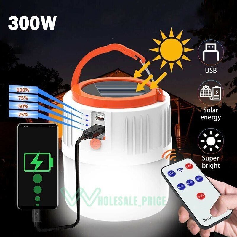 Lampara Linterna Porttil Solar 600 Lumen USB Recargable LED De Patio Con Remoto