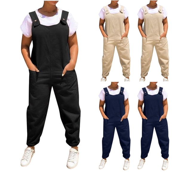 AGWOLF Bib Overalls for Women One Piece Summer Casual Adjustable Straps Overall Baggy Suspenders Pants with Pockets Trendy Sleeveless Rompers Black XXL