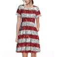 thumbnail image 1 of Fotbe Robe Motif Drapeau Américain Pailleté Décontractée Mode Femme Manches Courtes Robe Maxi Robe T-Shirt Rayée Longue à Blocs de Couleur, 1 of 6