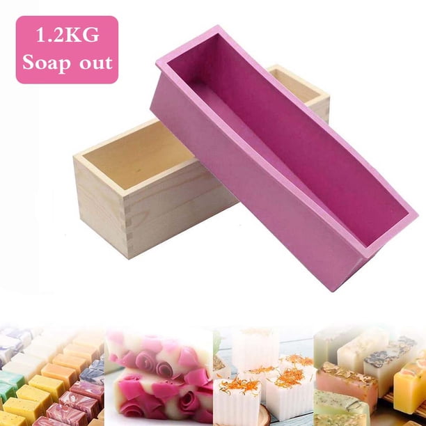Molde De Silicona Para Jabón Con Caja De Madera, Molde De Jabón Frío Rectangular, Herramienta De Bricolaje Para Jabón Hecho A Mano Yuarrent HA026193-01
