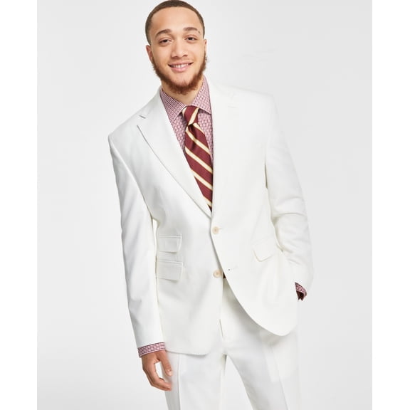 Tayion Mens Classic fit Suit Jacket Blazer 46 L White Solid Stretch