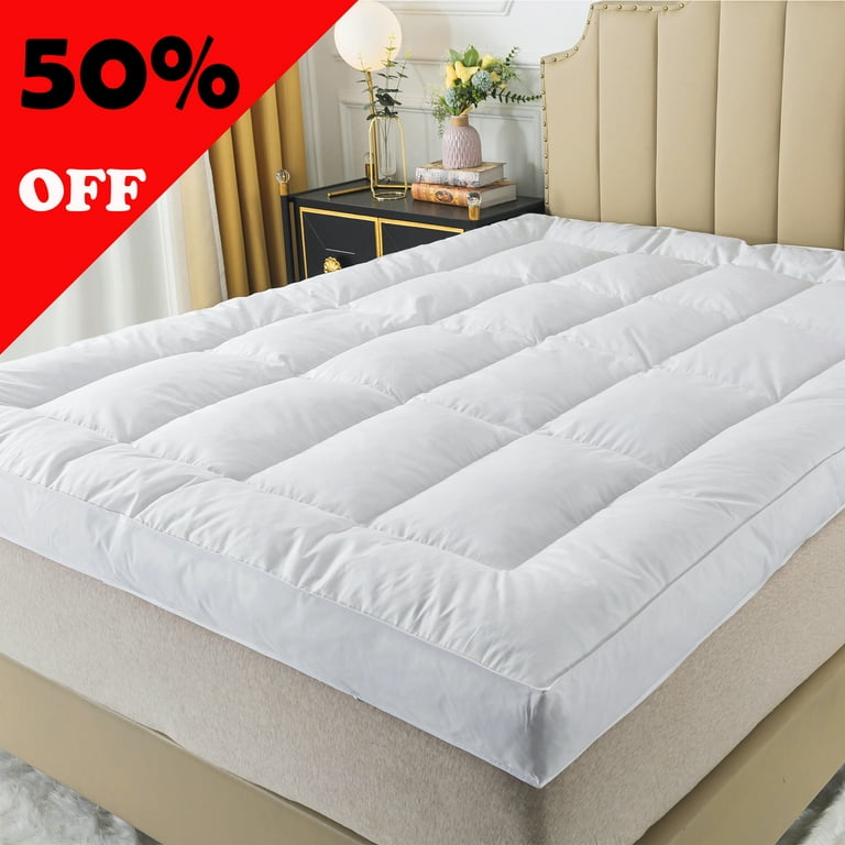 WhatsBedding King Size Mattress Topper 5 Inch 1900 GSM Goose Down and  Feather Bed,Extra Thick,100% Cotton Hotel Collection Pillow Top,78x80 Inch