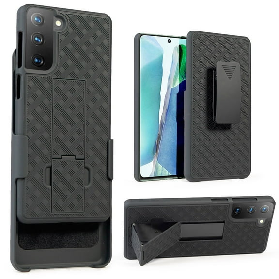 Cover for Samsung Galaxy S21 Plus 5G Case with Tempered Glass Screen Protector Belt Clip Holster Defender Rugged Shock Proof Armor Protection Phone Cover [Black]