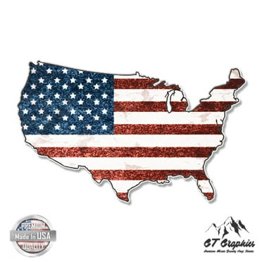 USA Shape American Flag Grunge - 3" Vinyl Sticker - For Car Laptop I-Pad Phone Helmet Hard Hat - Waterproof Decal