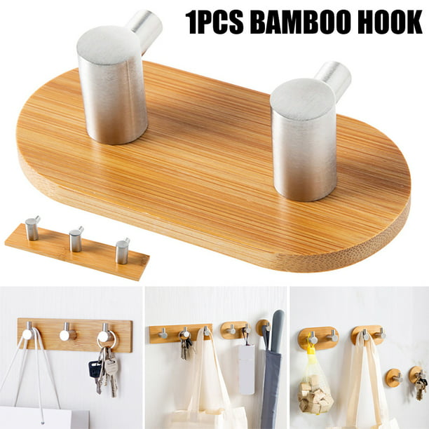 VALINK Self Adhesive Hooks Wooden Wall Hooks Adhesive Towel Coat Hooks  Heavy Duty Bamboo Stainless Steel 