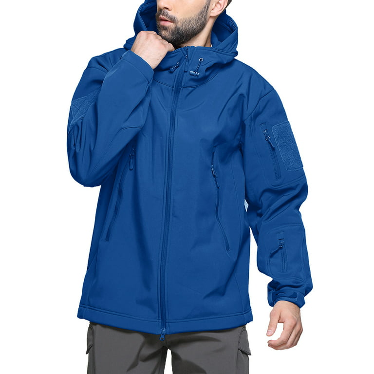 TACVASEN Mens Quick Dry Jacket Warm Winter Hoodie Soft Shell Velcro Cuffs  Coat Blue 2XL