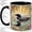Black, variant on Loon Lake Reflection Coffee Mug, Common Loon Mug, Morning Tea Cup for Home, Black Waterbird with Ripple Waves and Floral Border, Retro Lakeside Art, Birdwatching Wildlife Lover