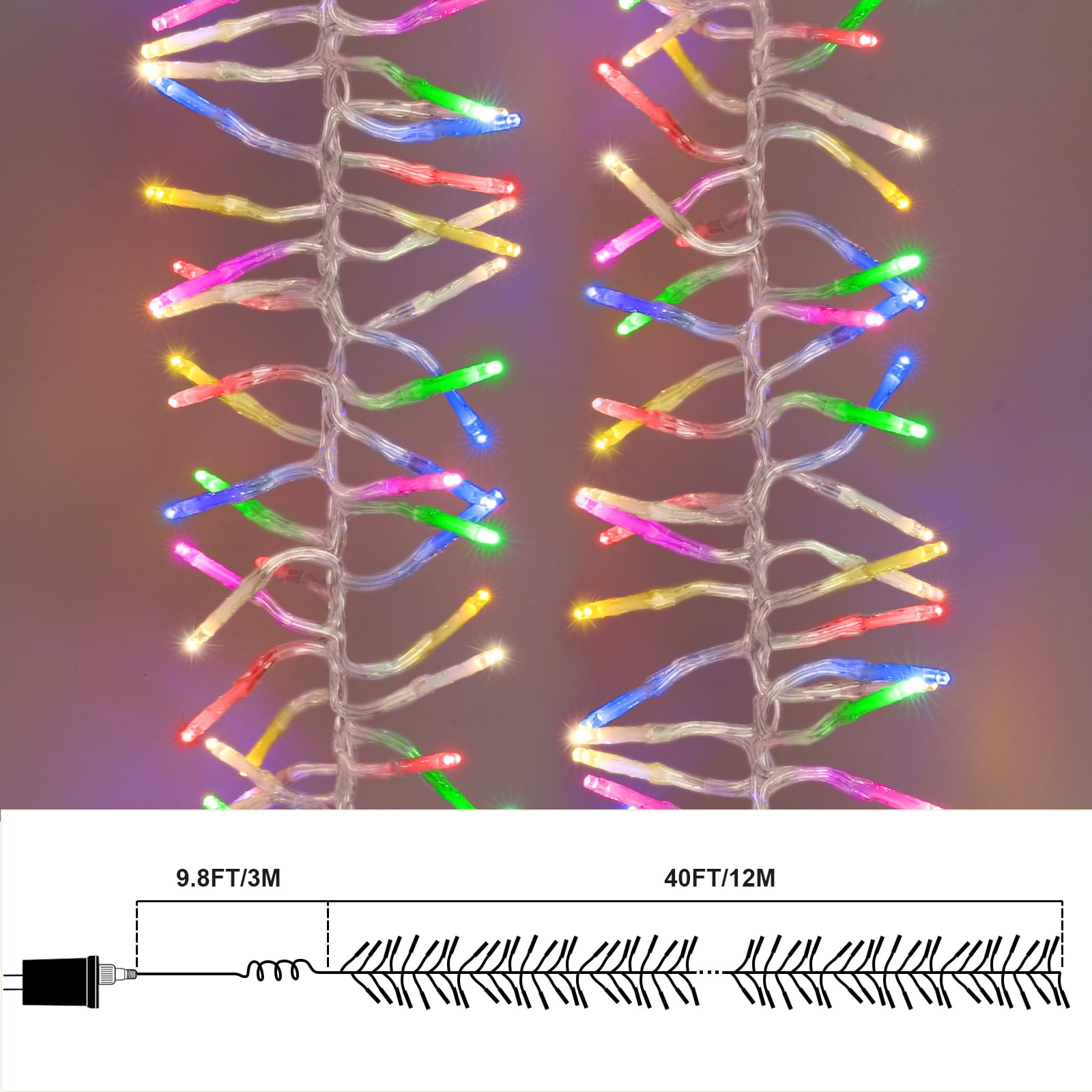 Christmas Mini Tree Lights Outdoor Cluster Light, 1000 LED Firecrackers String, 16 Modes Timer Remote Waterproof Plug in Twinkle Fairy Lights for Garland Window Party（Multicolor and Warm White）