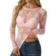thumbnail image 2 of UVN Mesh Tops for Women Sheer Lace Long Sleeve Shirts Sexy Y2k See Through Party Club Blouse, 2 of 7