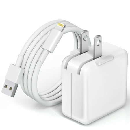 iPad Wall Charger-Apple MFi Certified-12W USB Wall Charger Foldable Portable Travel Plug with USB Charging Cable Compatible with iPhone, iPad, iPad Mini, iPad Air 1/2/3, Airpod