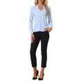 thumbnail image 2 of CAMISA DE BOTONES DE MANGA LARGA CON ESCOTE EN V ELEGANTE PARA MUJERES CHIC S AZUL CLARO, 2 of 6