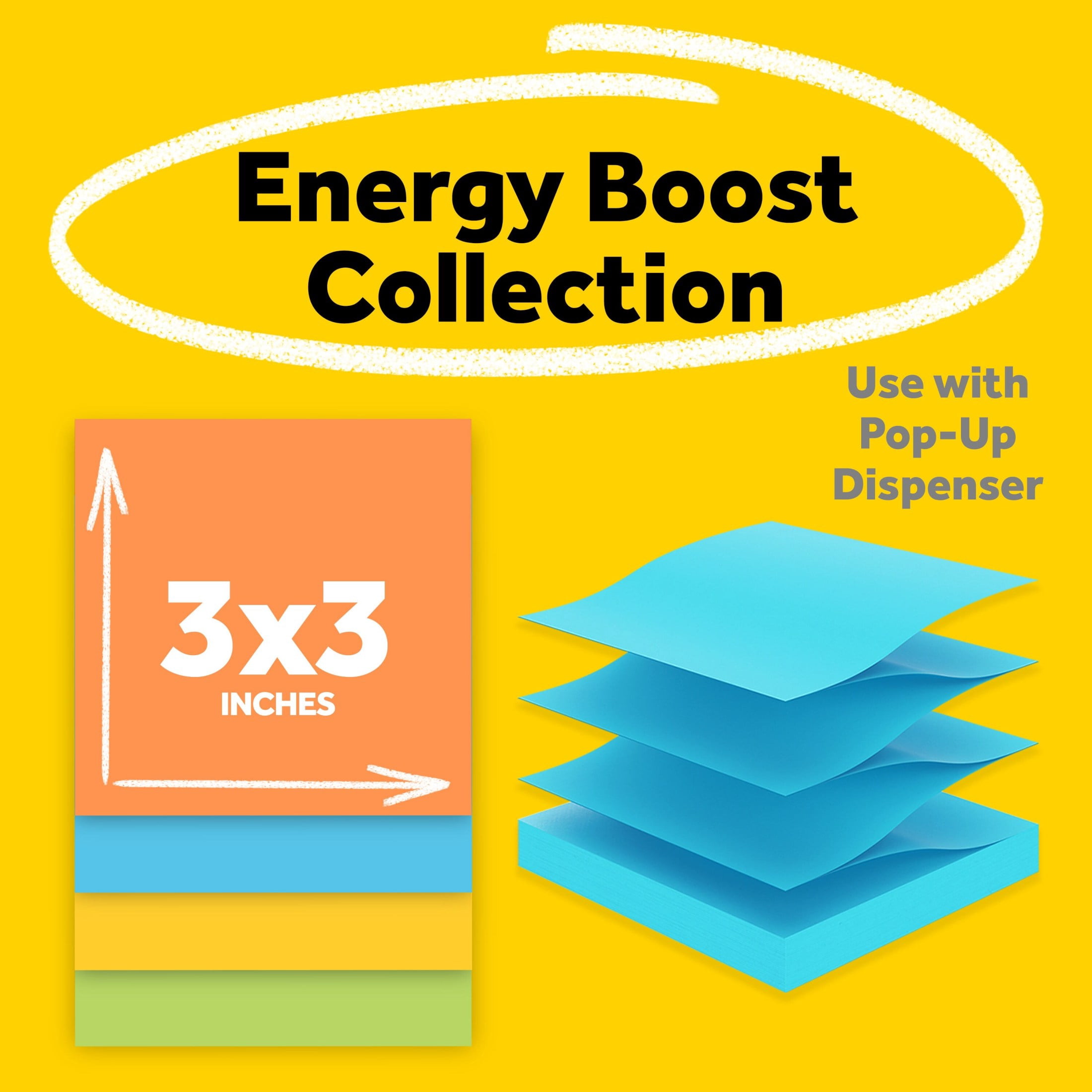 (4 pack) Post-it Super Sticky Dispenser Pop-up Notes, 3 in. x 3 in., Energy Boost, 4 Pads