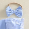 thumbnail image 6 of Wxirdiow Newborn Summer Clothes Girl Baby Girl Romper Dress Puff Sleeve Smocked Outfit with Headband for Infants Soft Cotton Photo Shoot Blue Size,12-18 Months, 6 of 7