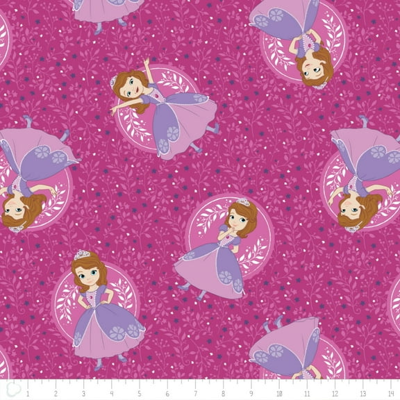 Disney Sofia The First Poses Fuchsia Camelot 100% Cotton Fabric By The Yard
