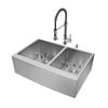Vigo Farmhouse Stainless Steel Kitchen Sink, Faucet, 2 Grids, 2 Strainers and Dispenser